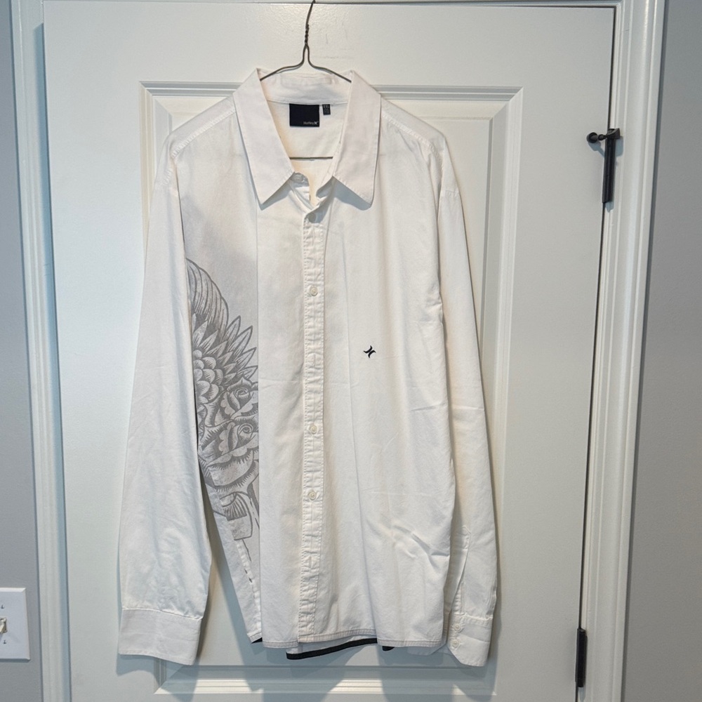 Hurley White Shirt with Artistic Gray Design